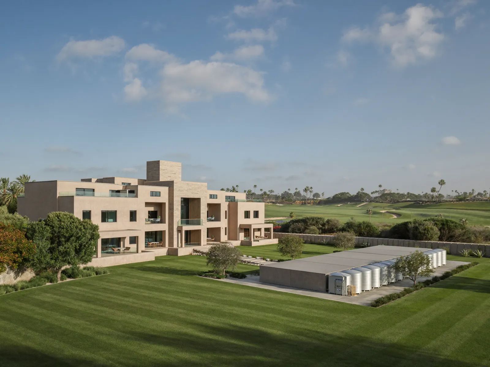 Large mansion in Emirates Hills with a separate service block housing water tanks and pumps